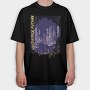 Modern City At Night Photograph Grunge Picture Uncertain Future, Tricou Oversize Barbati (Unisex)