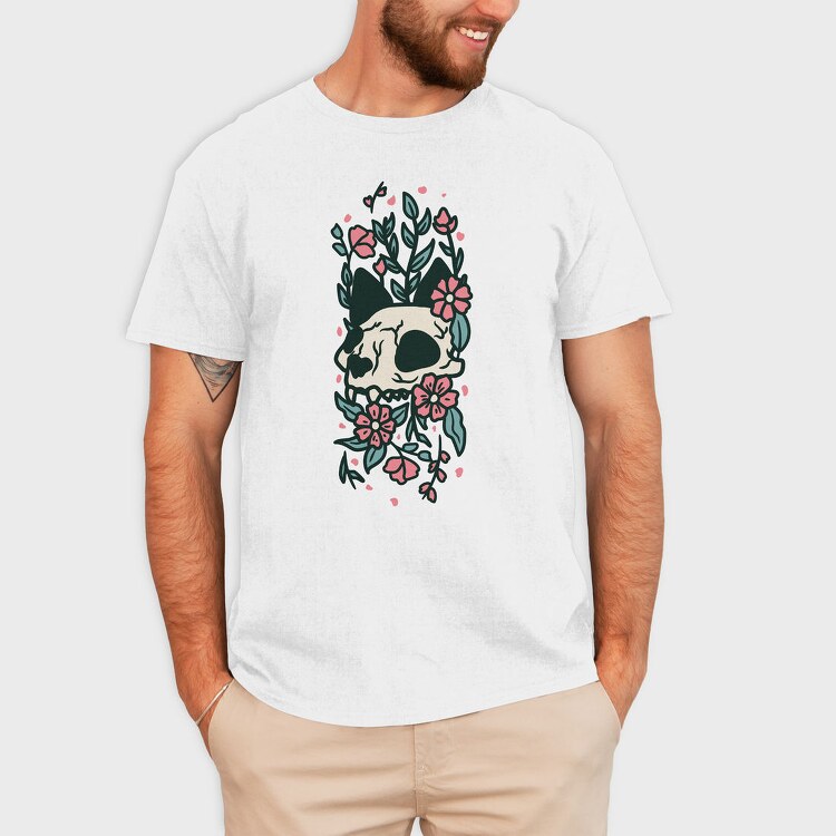 Floral Cat Skull Flowers, Tricou Barbati (Unisex)