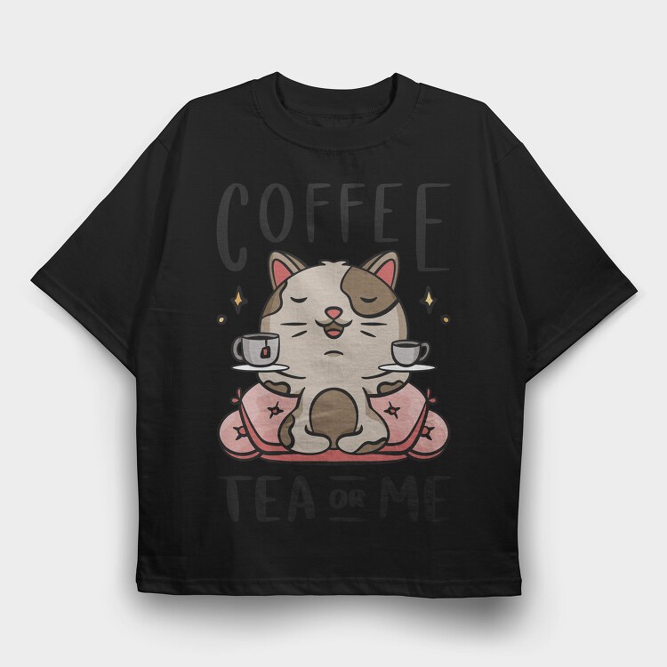 Cute Coffee Tea Cat Bar, Tricou Oversize Barbati (Unisex)