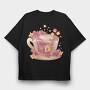 Floral Cup Of Tea Pink Kawaii, Tricou Oversize Barbati (Unisex)