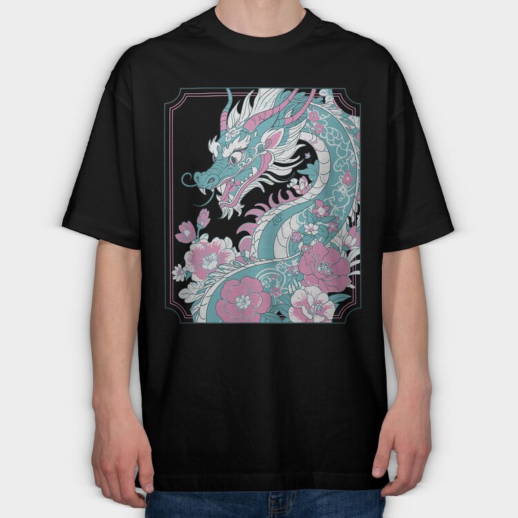 Floral Dragon Peranaken, Tricou Oversize Barbati (Unisex)