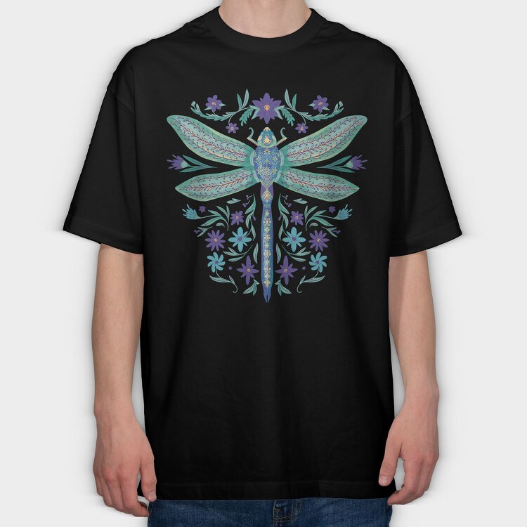 Floral Dragonfly Watercolor, Tricou Oversize Barbati (Unisex)