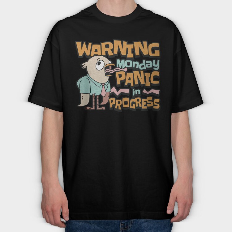 Monday Panic Humorous Chicken, Tricou Oversize Barbati (Unisex)