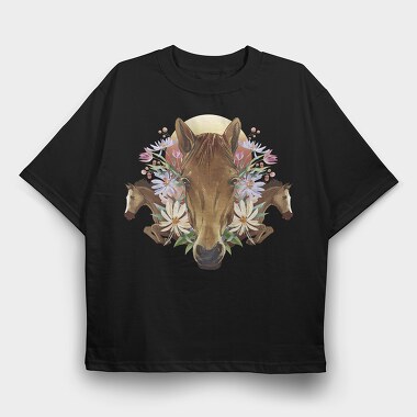 Floral Horses Collage Geometry, Tricou Oversize Barbati (Unisex)