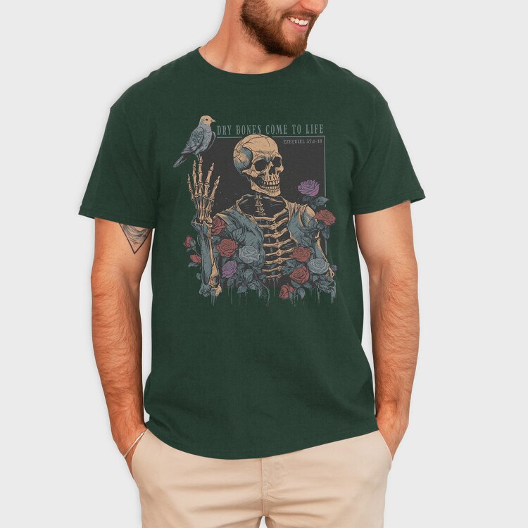 Floral Skeleton With A Bird Dove Life, Tricou Barbati (Unisex)