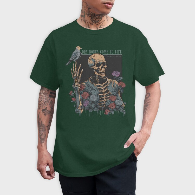 Floral Skeleton With A Bird Dove Life, Tricou Barbati (Unisex)