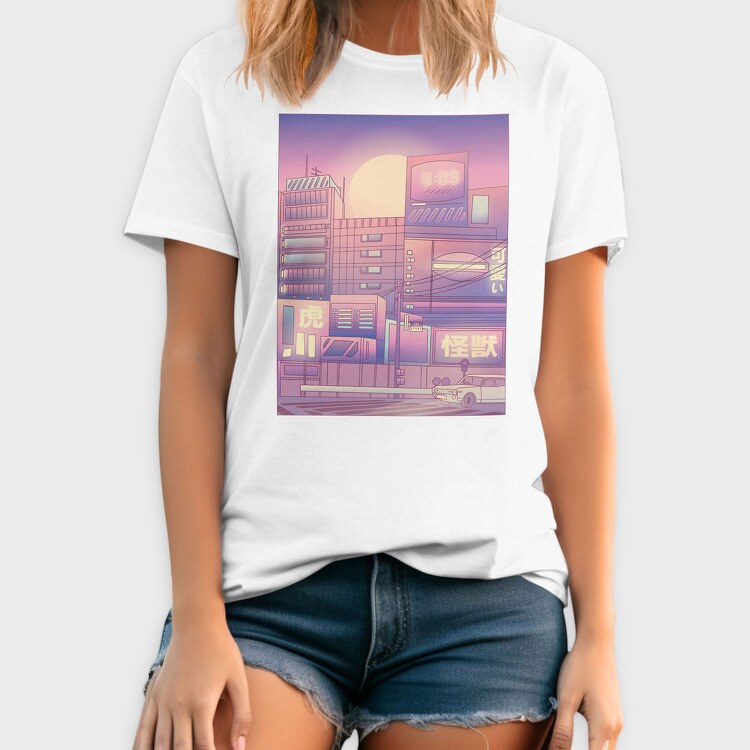 Monochromatic Vaporwave Japan City, Tricou Barbati (Unisex)