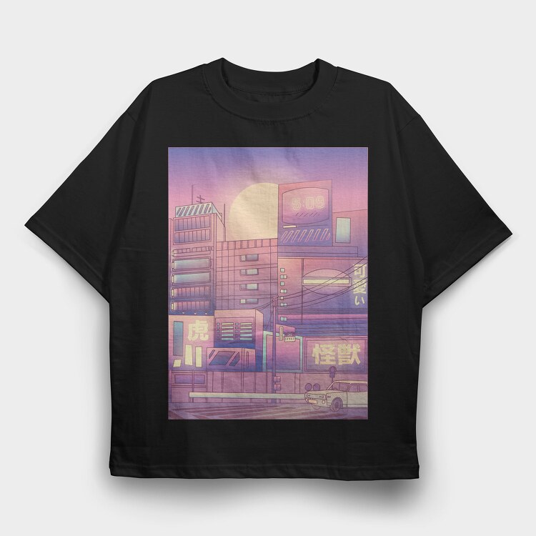 Monochromatic Vaporwave Japan City, Tricou Oversize Barbati (Unisex)