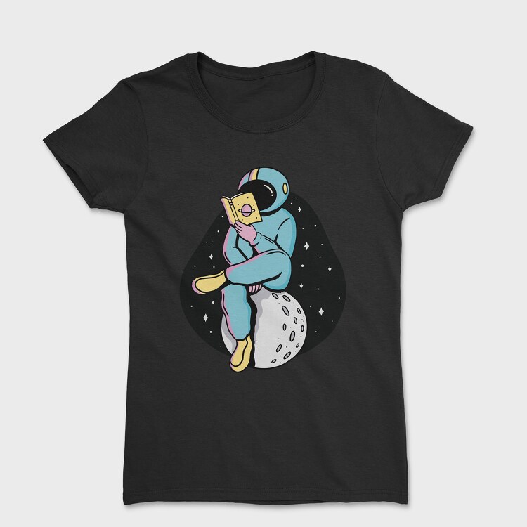 Tricou Femei, Astronaut Reading moon