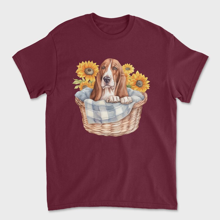 Tricou Barbati (Unisex), Basset Hound Sunflowers