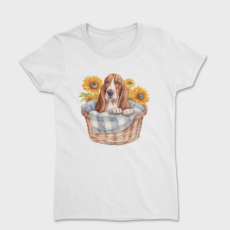 Tricou Femei, Basset Hound Sunflowers