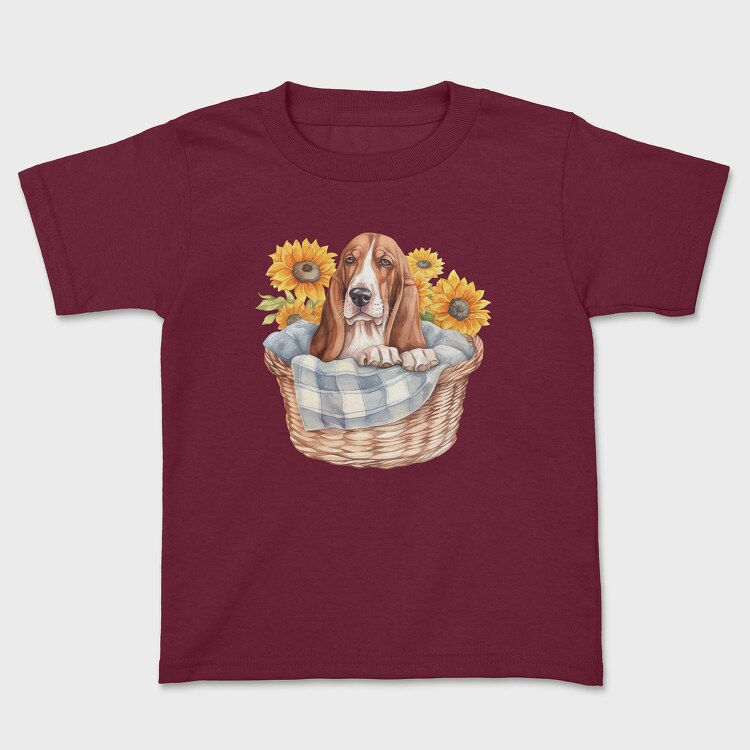 Tricou Copii, Basset Hound Sunflowers