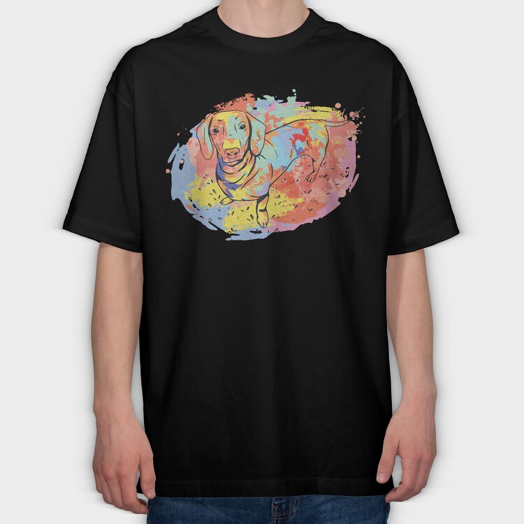 Dachshund Watercolor, Tricou Oversize Barbati (Unisex)