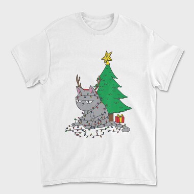 Cat Tangled in Christmas Lights, Tricou Barbati (Unisex)