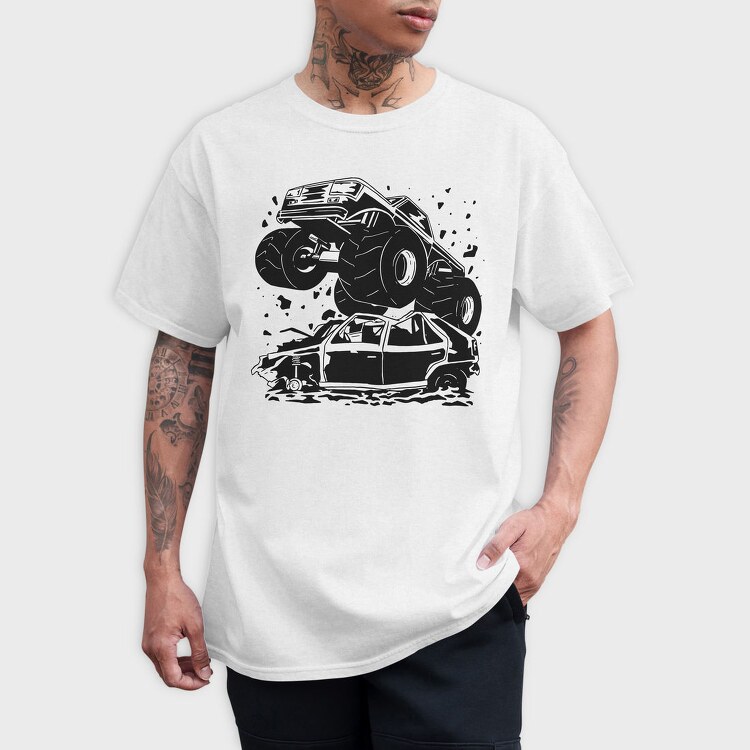 Monster Truck And Car, Tricou Barbati (Unisex)