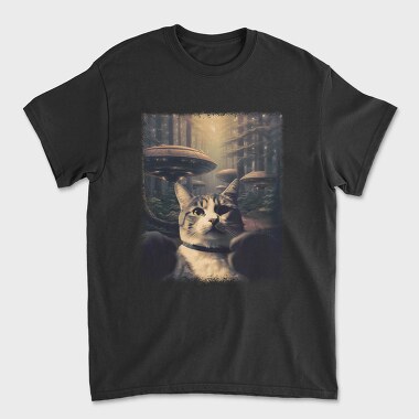 Cat With Alien Spaceships, Tricou Barbati (Unisex)