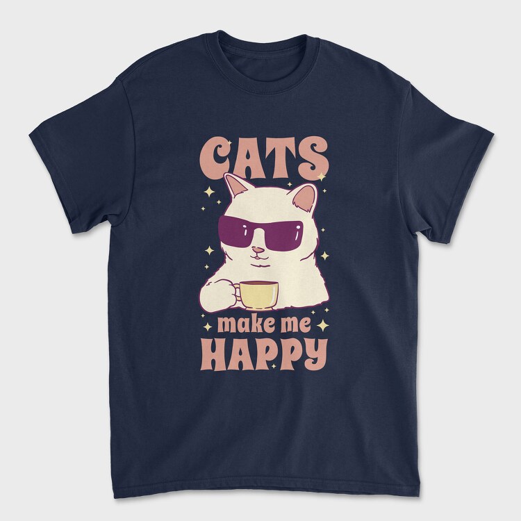 Cats Make Me Happy Coffee, Tricou Barbati (Unisex)