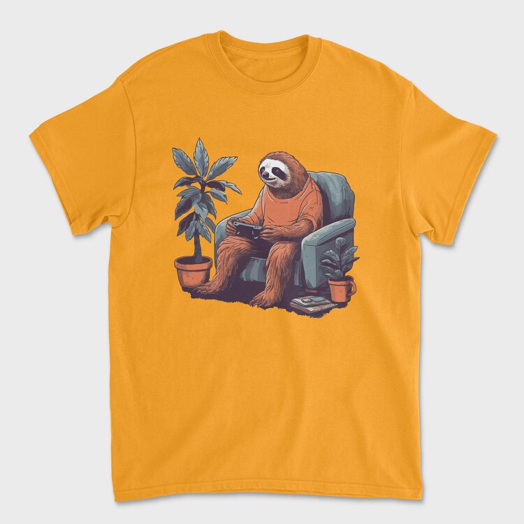 Tricou Barbati (Unisex), Chill Sloth Playing Video Games