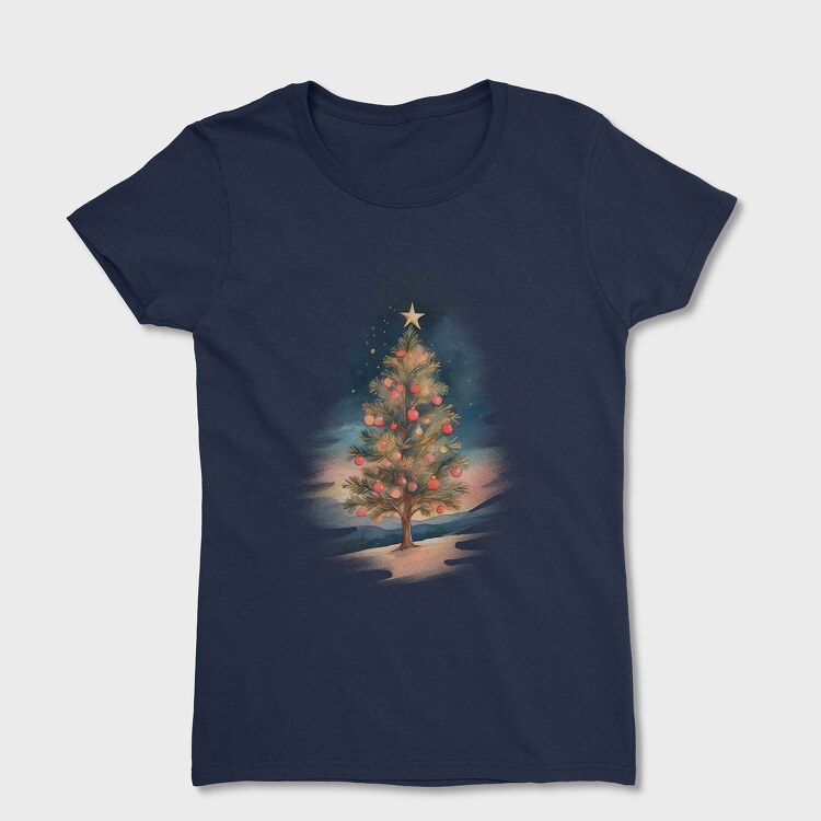 Tricou Femei, Christmas Tree Watercolor