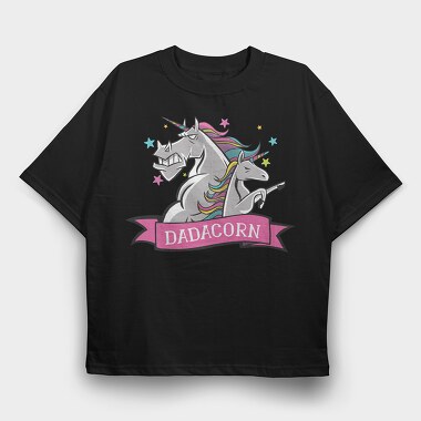 Daddy Unicorn Dad Corn, Tricou Oversize Barbati (Unisex)