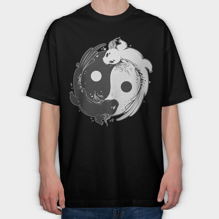 Yin Yang Axolotl Animals Monochrome, Tricou Oversize Barbati (Unisex)