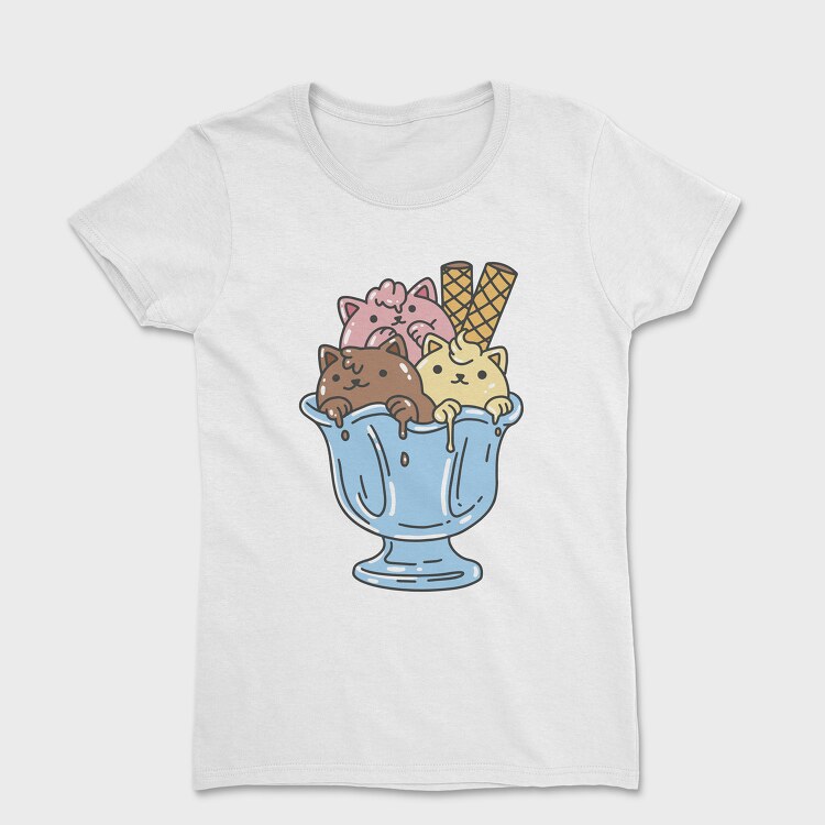 Tricou Femei, Cute Cats Ice Cream Bowl