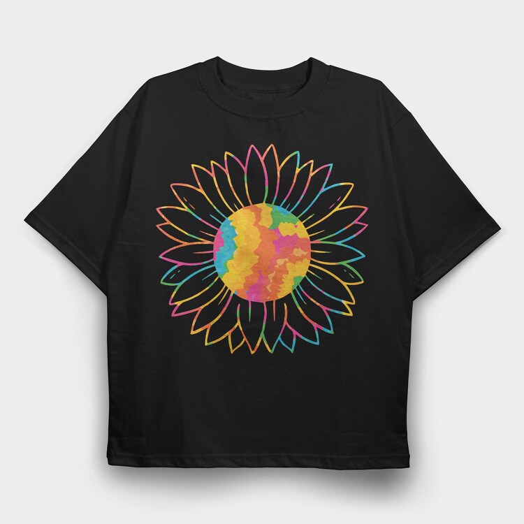 Tie Dye Sunflower, Tricou Oversize Barbati (Unisex)