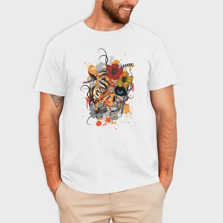 Tiger And Skull Abstract 001, Tricou Barbati (Unisex)