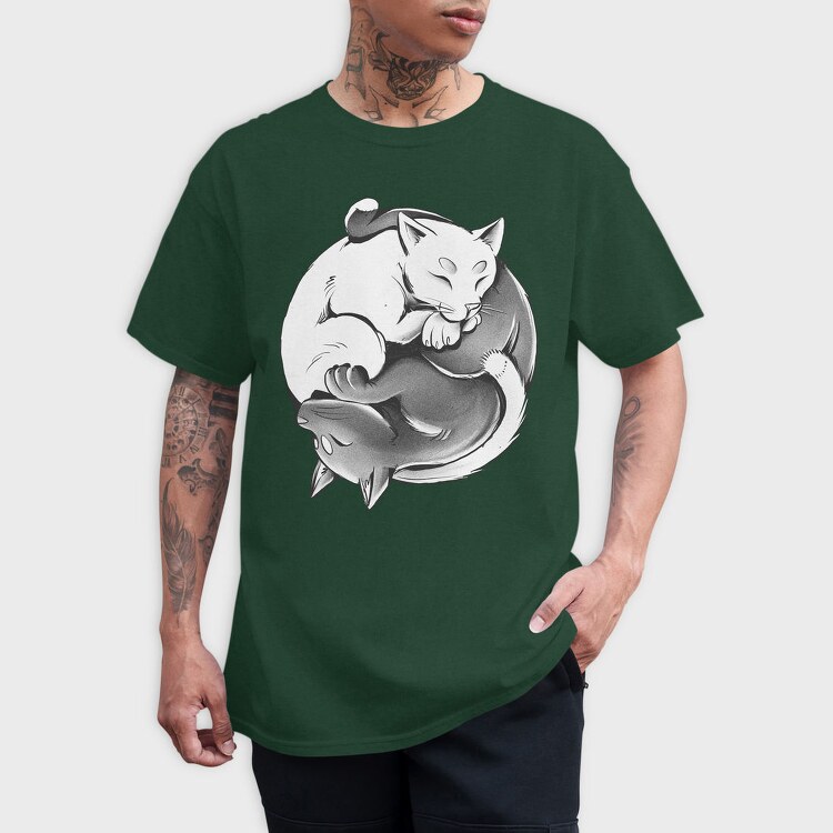 Yin Yang Cats Monochrome, Tricou Barbati (Unisex)