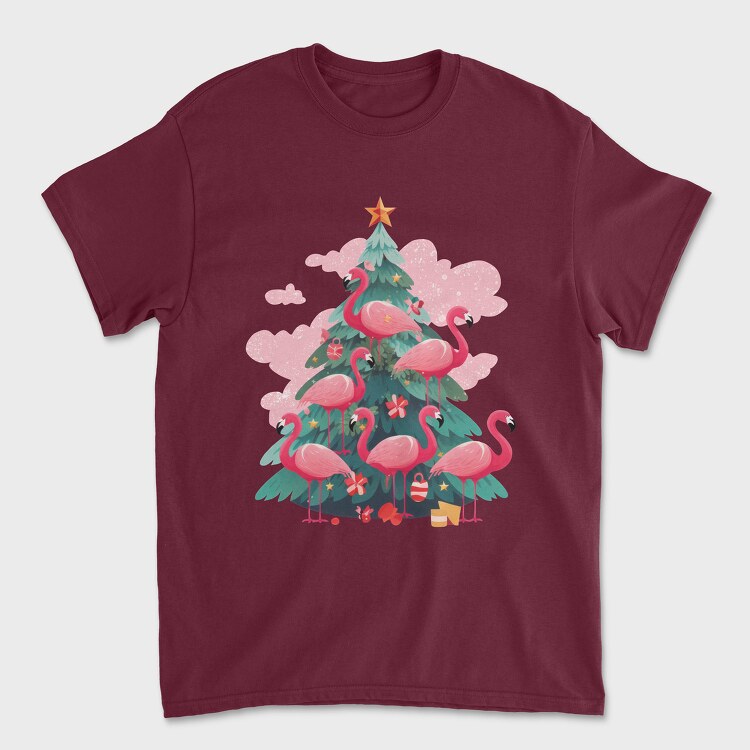 Tricou Barbati (Unisex), Flamingos Christmas Tree