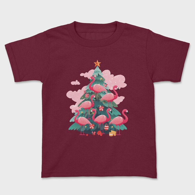 Tricou Copii, Flamingos Christmas Tree