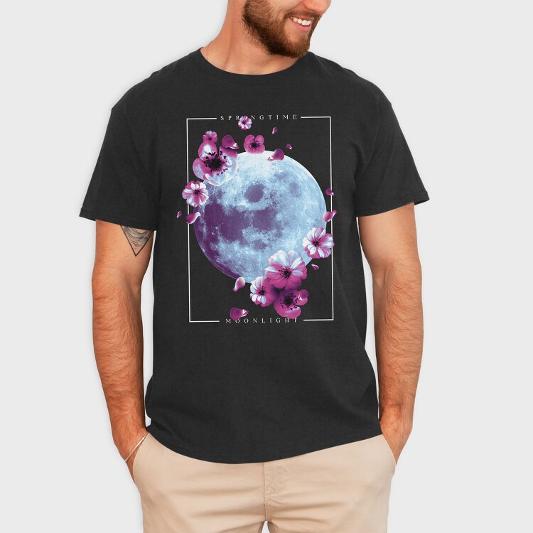 Moon And Flowers Japanese Spring, Tricou Barbati (Unisex)