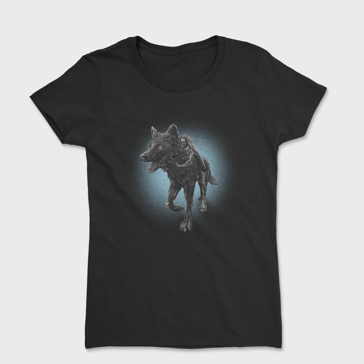 Tricou Femei, Girl Riding Wolf