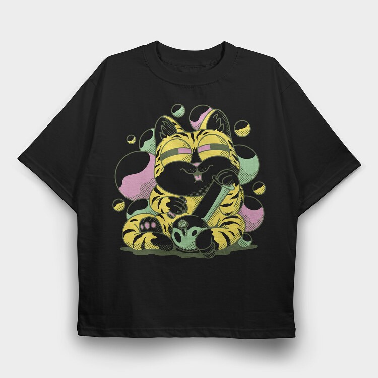 Cannabis Bong Cat Stoner, Tricou Oversize Barbati (Unisex)