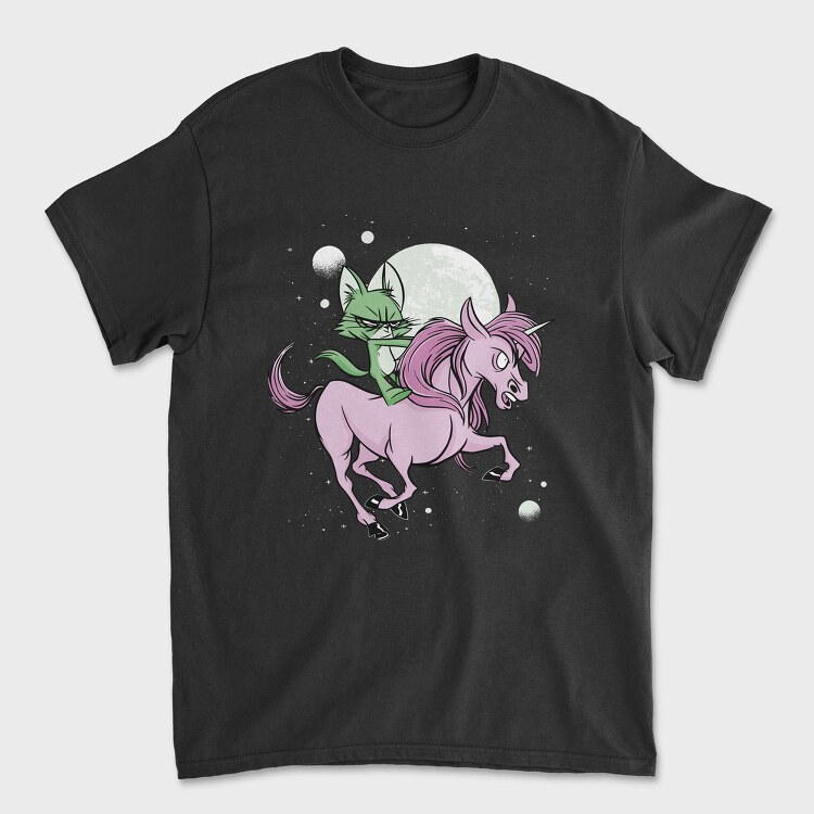 Green Cat Riding Unicorn, Tricou Barbati (Unisex)