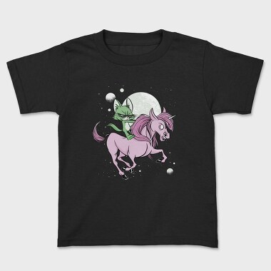 Green Cat Riding Unicorn, Tricou Copii