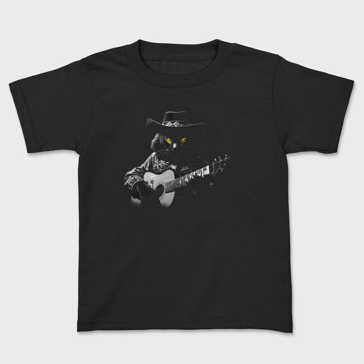 Tricou Copii, Guitar Cat Monochrome