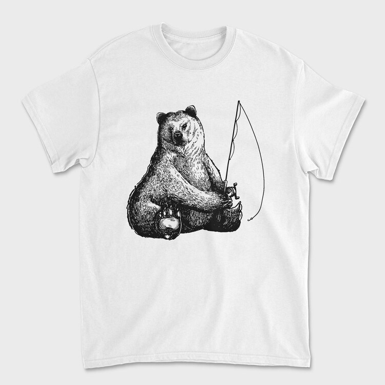 Tricou Barbati (Unisex), Hand Drawn Bear Fishing