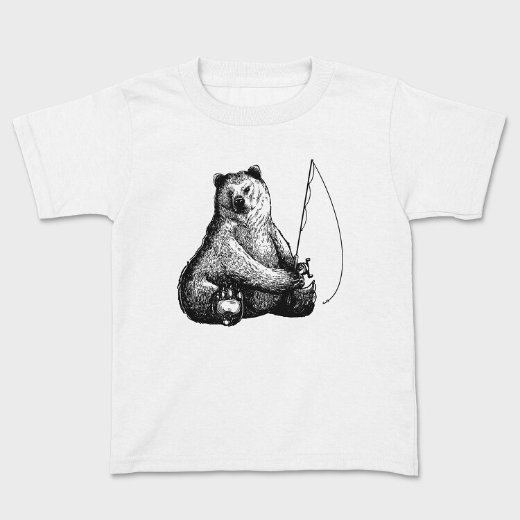 Tricou Copii, Hand Drawn Bear Fishing