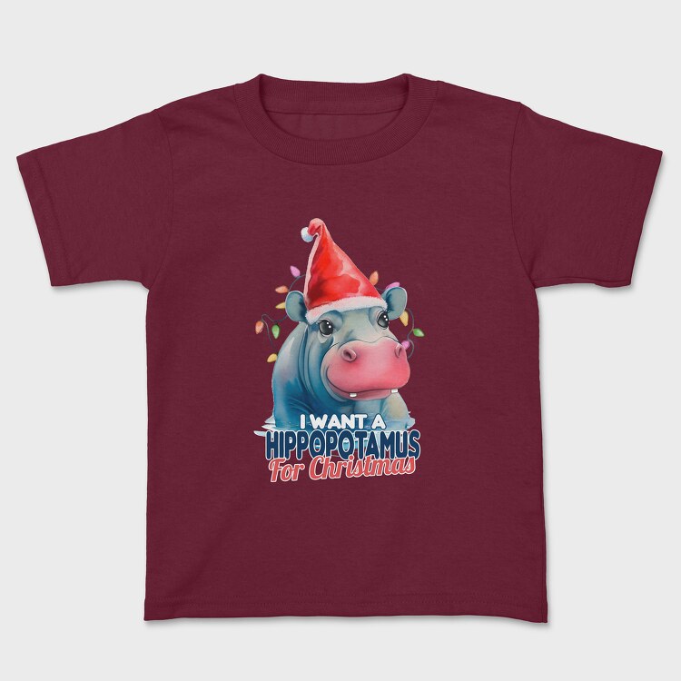 Tricou Copii, Hippo Watercolor Christmas