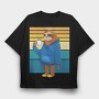 Tired Sloth Drinking Coffee Lazy Retro Sunset, Tricou Oversize Barbati (Unisex)