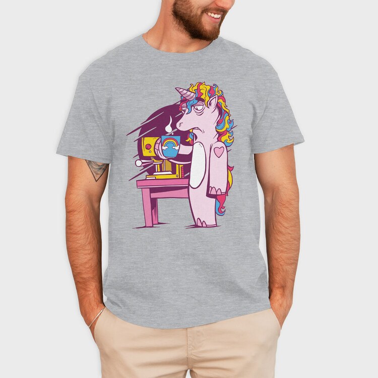 Tired Unicorn With Coffee, Tricou Barbati (Unisex)
