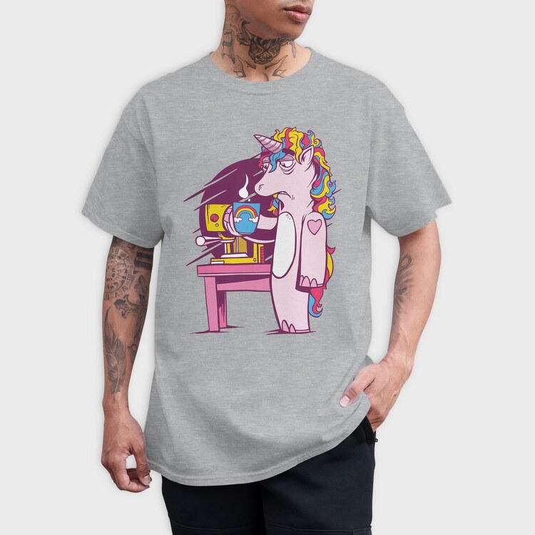 Tired Unicorn With Coffee, Tricou Barbati (Unisex)