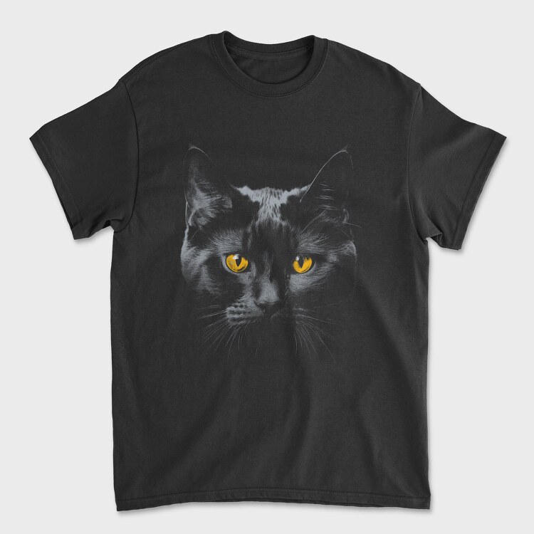 Tricou Barbati (Unisex), Monochrome Cat Contrast Yellow Eyes