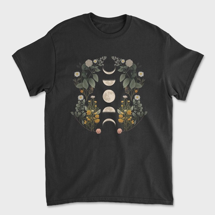 Tricou Barbati (Unisex), Moon Phases Dark Flowers