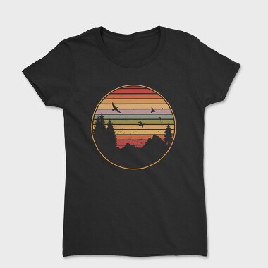 Tricou Femei, Mountains and Tree Retro Sunset