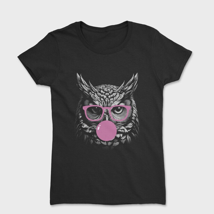 Tricou Femei, Owl Monochrome Bubblegum