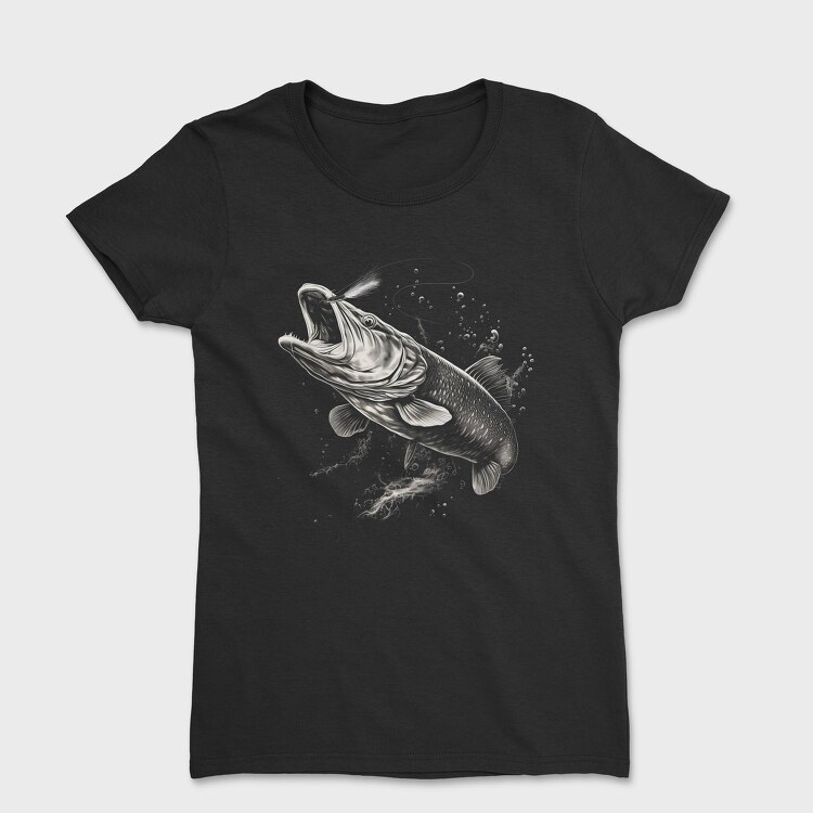 Tricou Femei, Pike Fish Monochrome