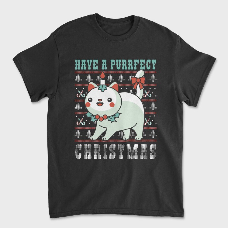 Tricou Barbati (Unisex), Purrfect Christmas Ugly Sweater