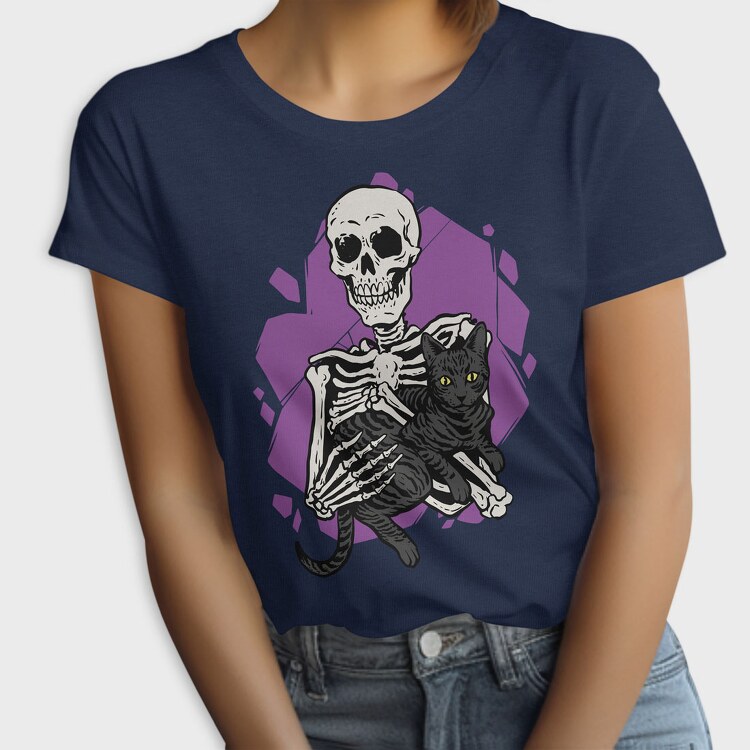Skeleton Cuddling With a Black Cat, Tricou Femei